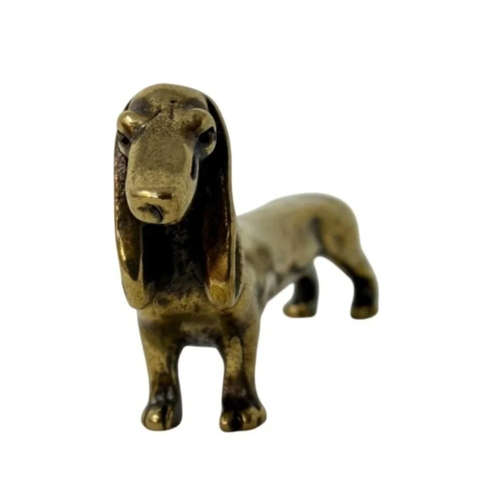 Brass Dachshund Miniature Figurine Wiener Dog Desk Decor Doxie Collectible Gift